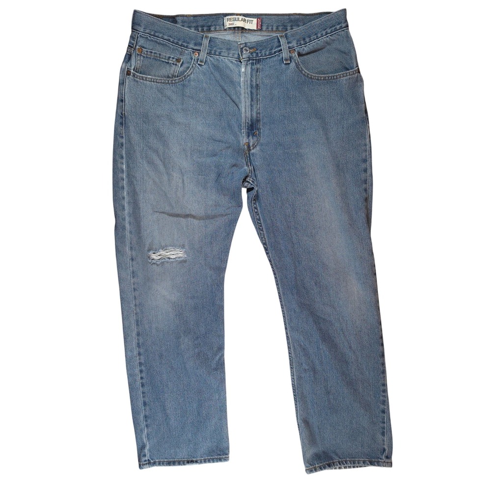 Levis 505 Regular Fit Jeans Mens 38x30 Medium Wash Blue Straight Leg‎ Distressed
